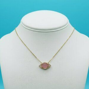 Stella and Dot pink quartz colored drusy Goldtone chain necklace EUC